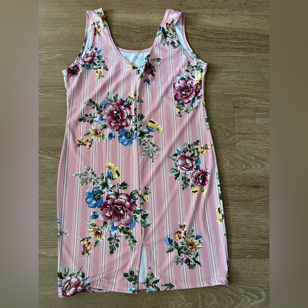 Pink Floral Striped Sleeveless Dress, size M - Picture 4 of 7